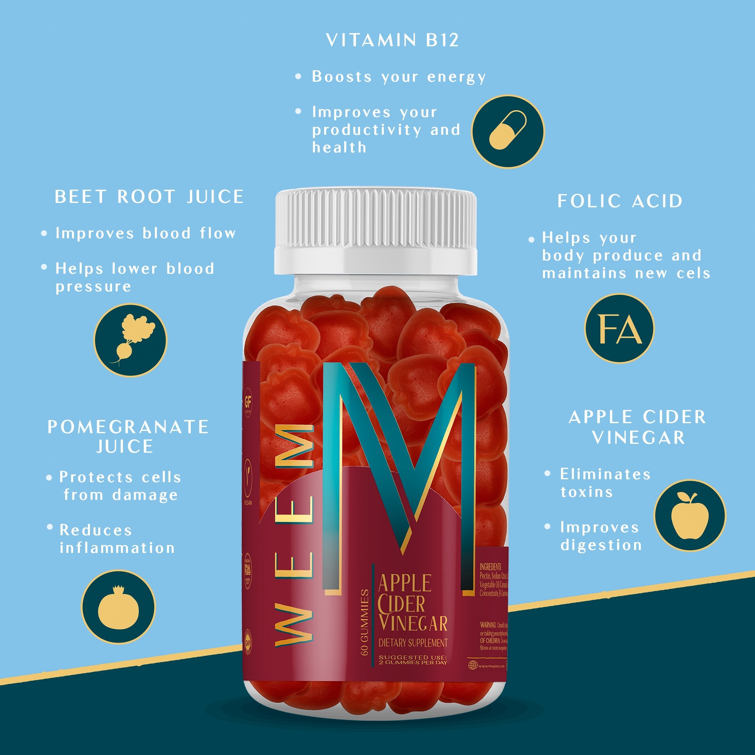 All the benefits of Apple Cider Vinegar in one tasty gummy - weem