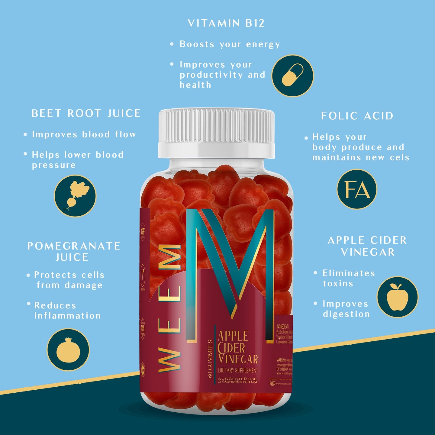 Load image into Gallery viewer, All the benefits of Apple Cider Vinegar in one tasty gummy - weem