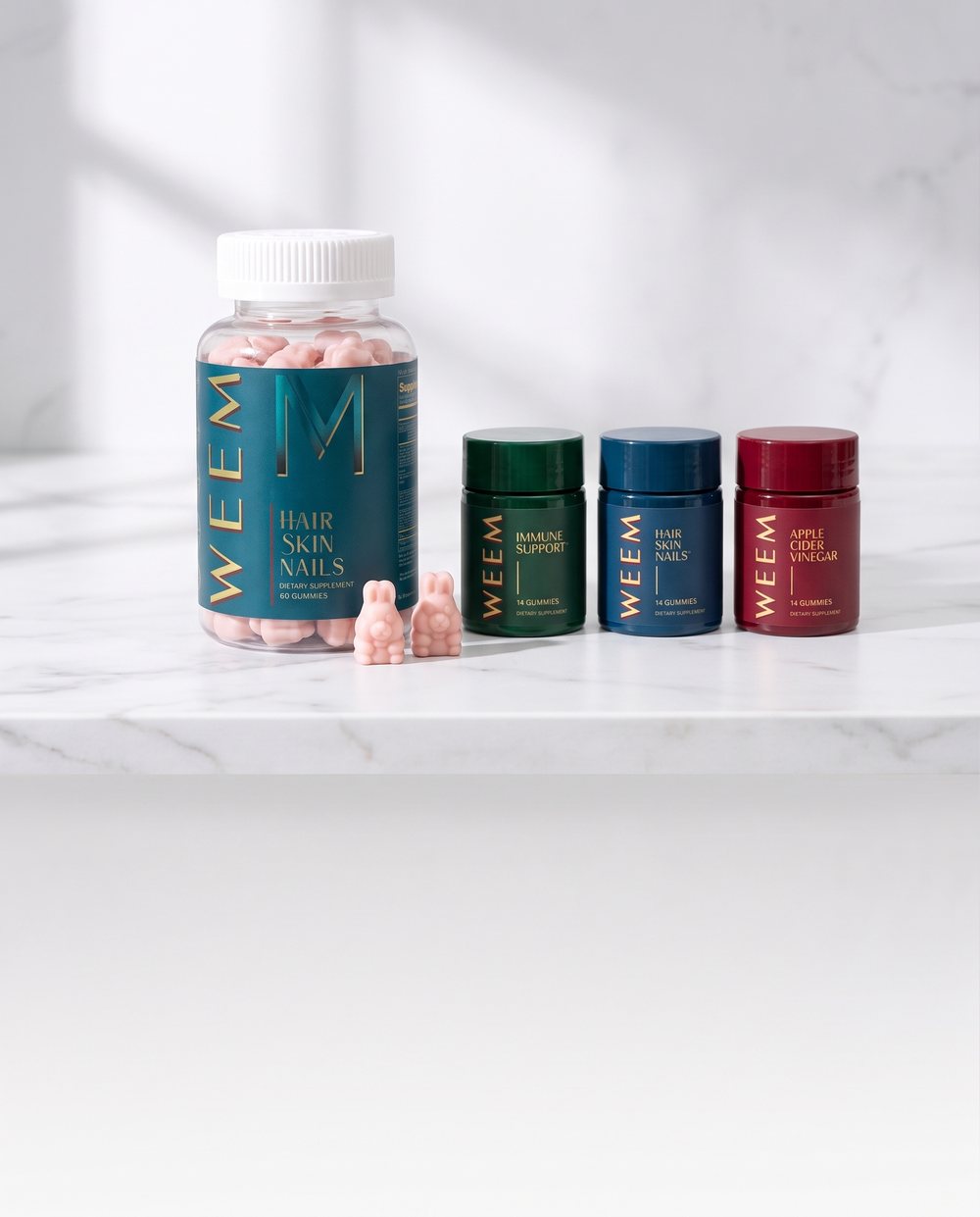 WEEM Hair Skin Nails gummies, 1 bottle, with the free 3-jar Starter Bundle