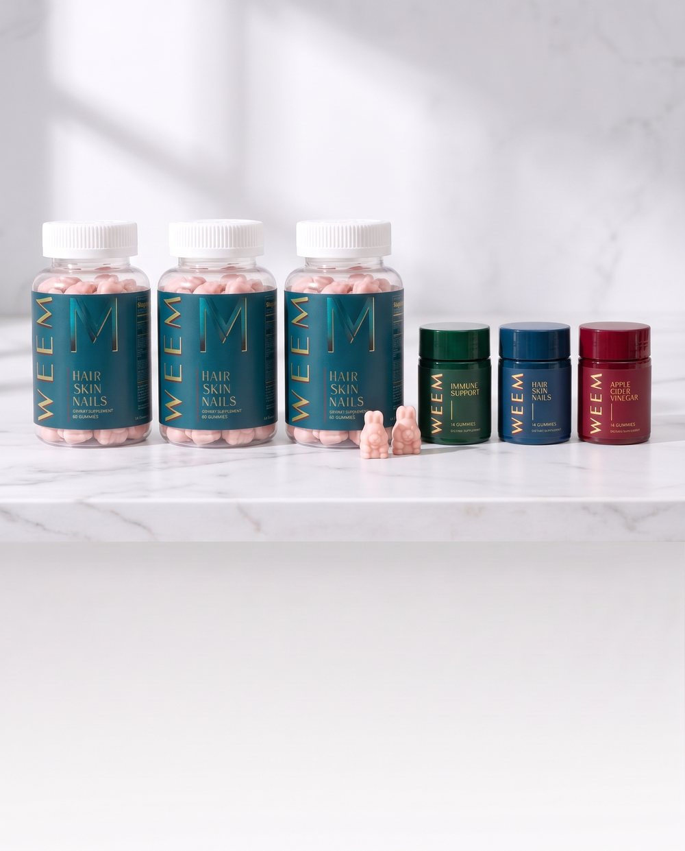 WEEM Hair Skin Nails gummies, 3 bottles, with the free 3-jar Starter Bundle